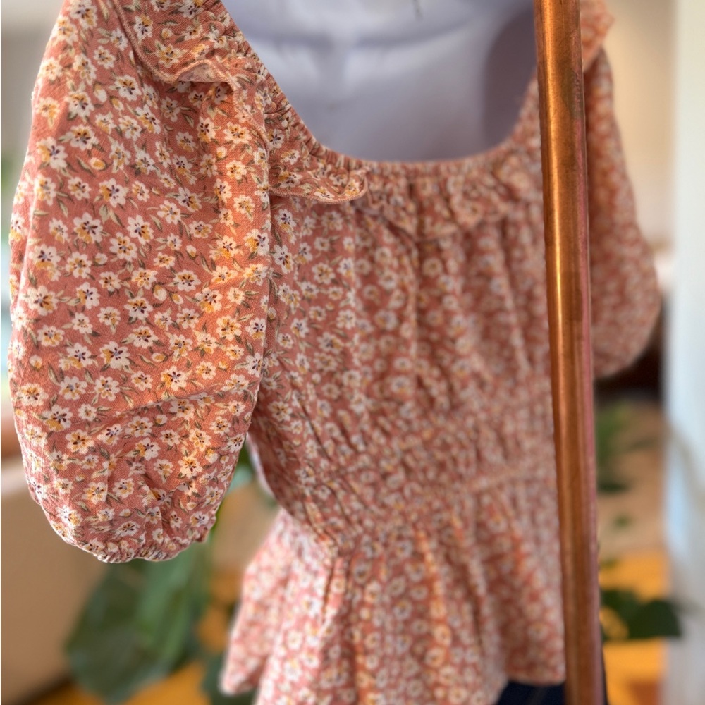 🌞Emelia Floral Peasant Top - Peach, XS, #20 - Picture 3 of 7